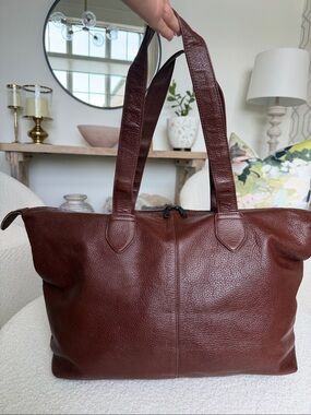 Tweeds Genuine Leather Chocolate Brown Tote Shoulder Bag Soft Pebbled Large